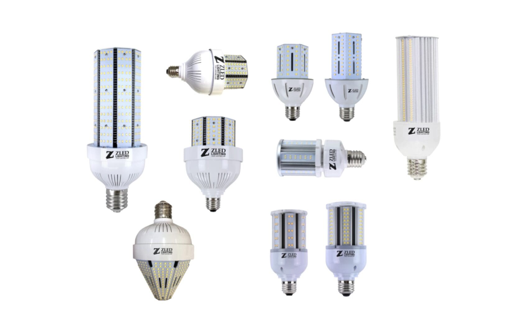 A group of different types of light bulbs.