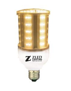 A gold colored light bulb with white lights inside of it.