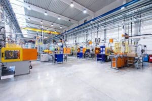 A factory with many machines in it