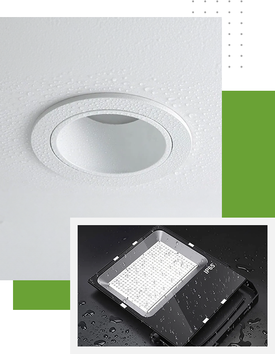 Waterproof LED floodlight with IP65 rating.