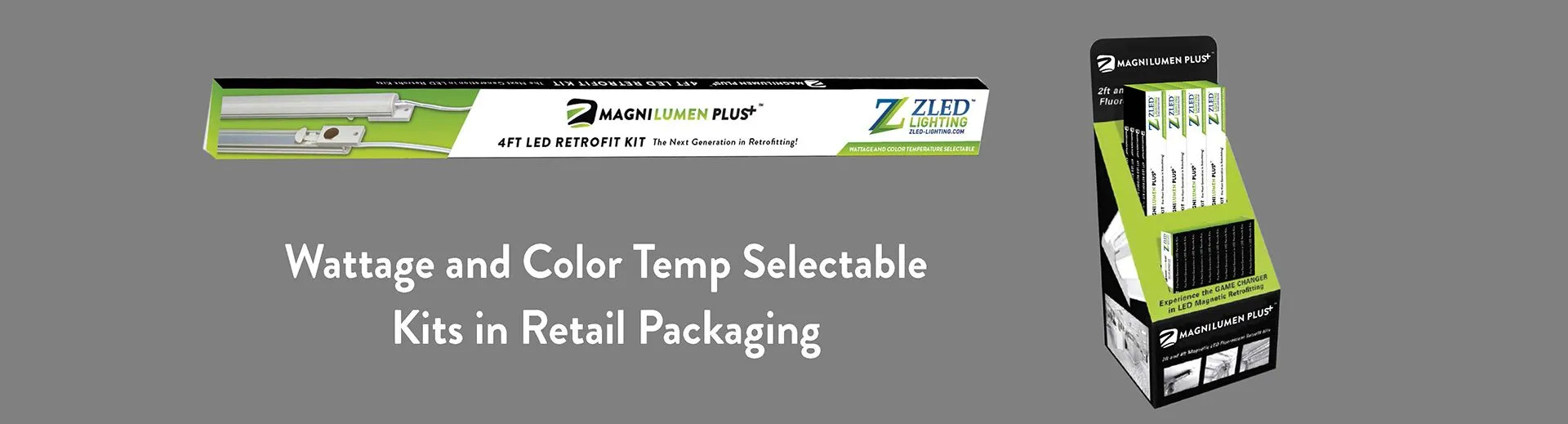 LED light retrofit kits in retail packaging.