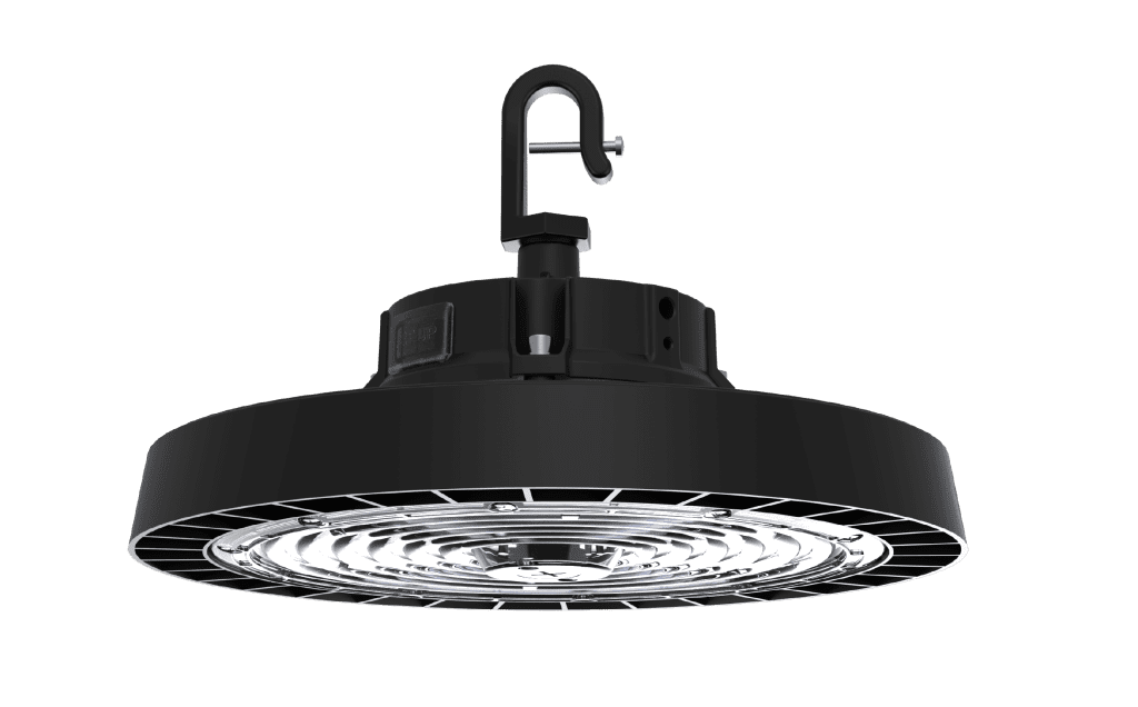 Black round LED ceiling light fixture.