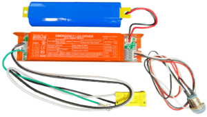 Emergency LED driver with battery and wires.