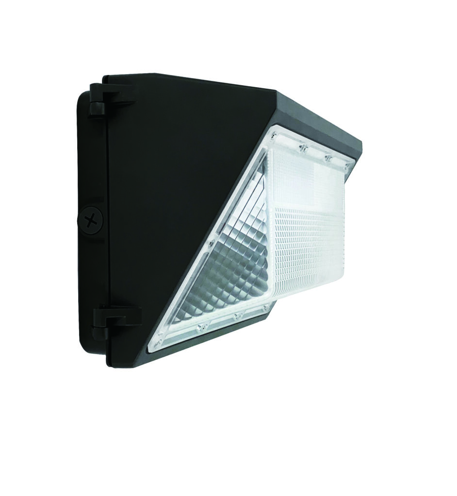 Black wall-mounted LED security light.