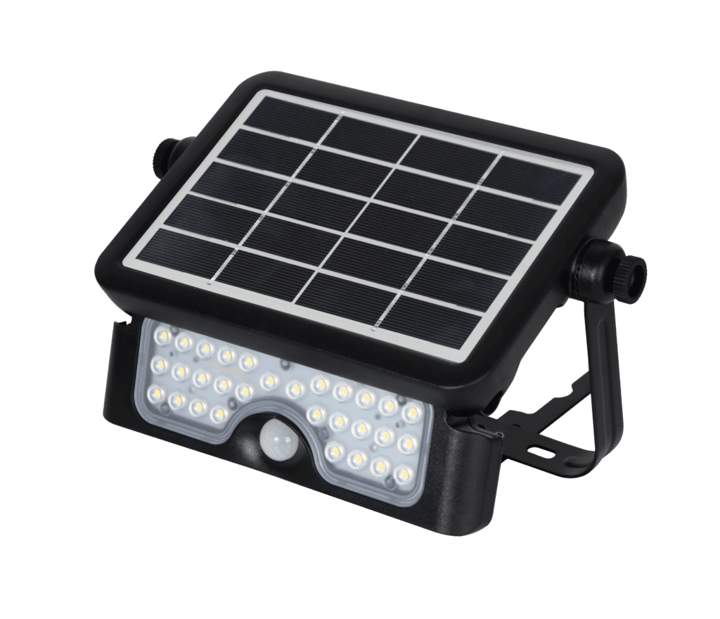 Solar-powered motion sensor LED floodlight.