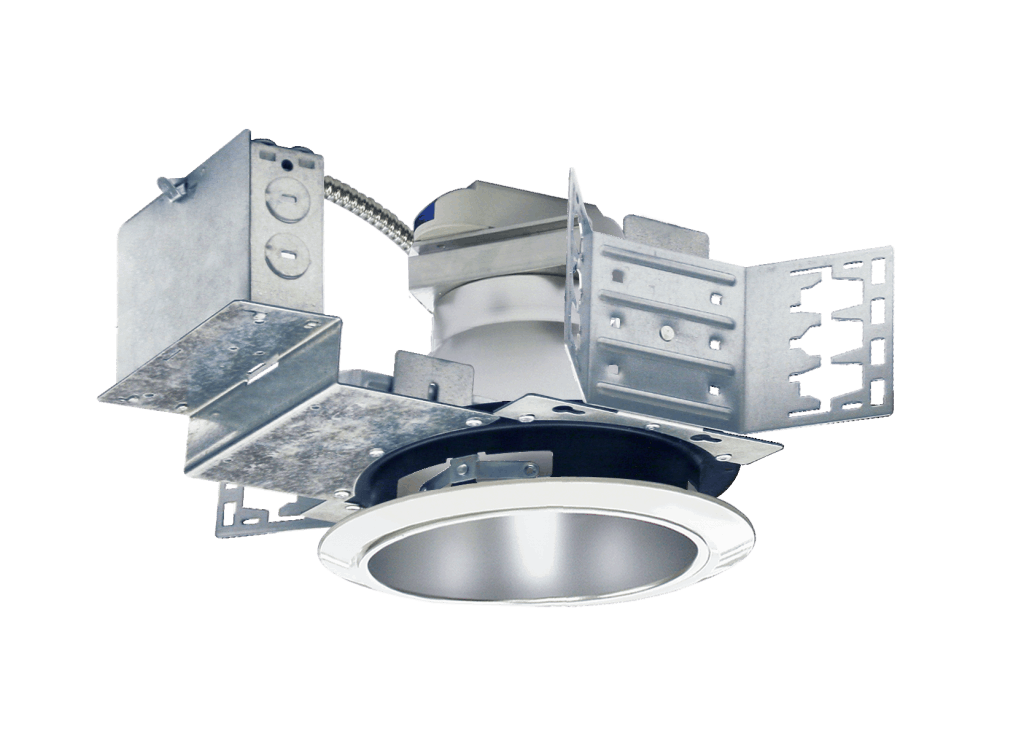 Recessed ceiling light fixture with trim.