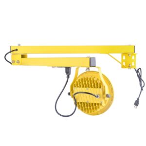 Yellow industrial LED light with mounting arm.