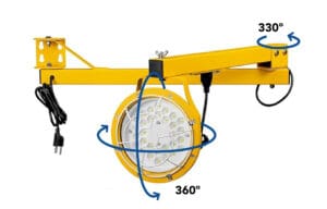Yellow industrial light with rotational angles displayed.