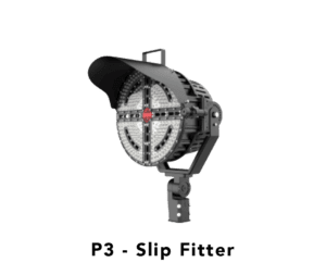 Black LED stadium light with slip fitter.