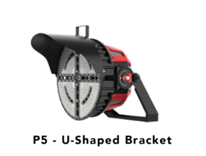 LED stadium light with U-shaped bracket.