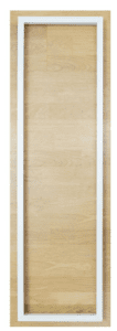 White frame on wood background.