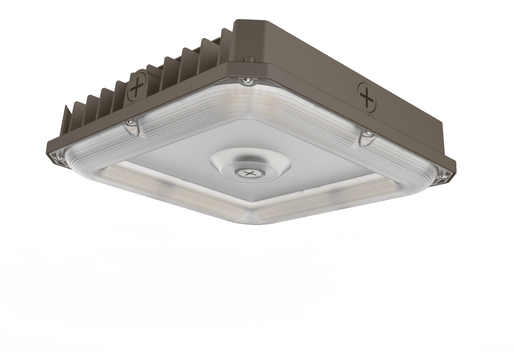 Square LED outdoor light fixture.
