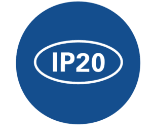 Blue circle with white IP20 text.
