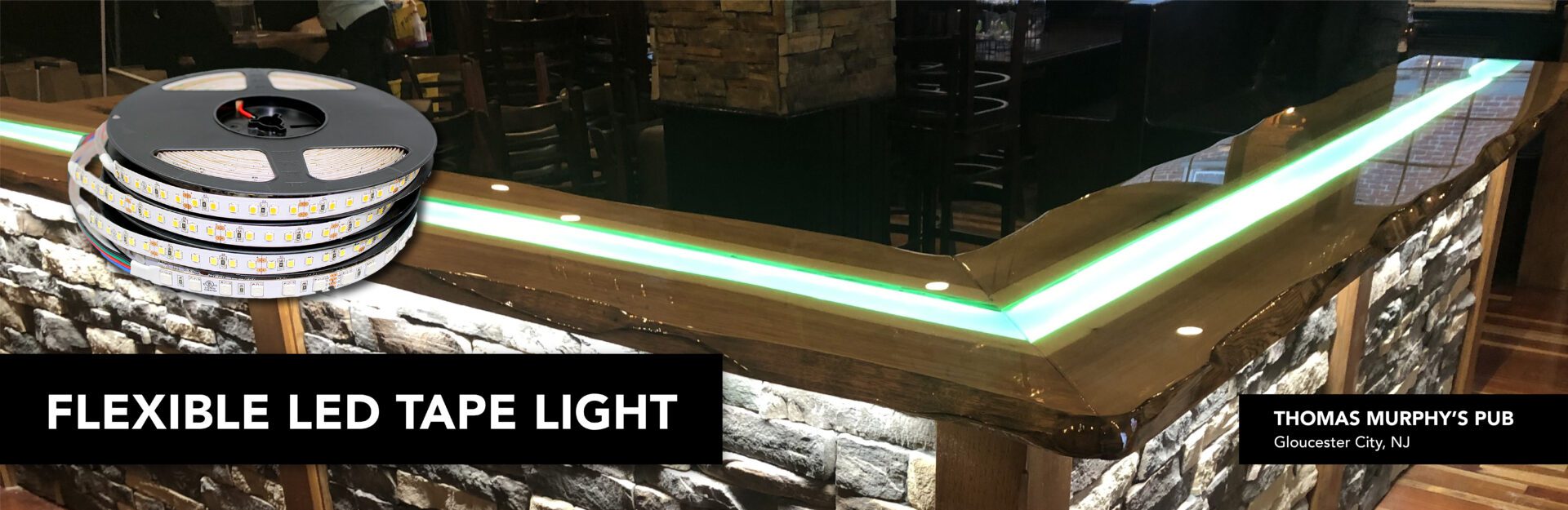 LED tape light under bar countertop.