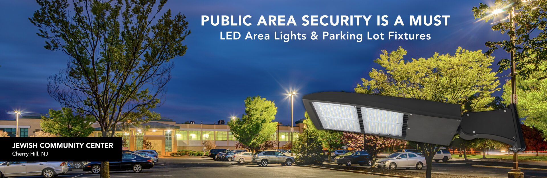 LED parking lot lights at night.