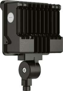 Black LED floodlight with adjustable mount.