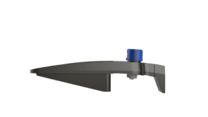 Gray blade with blue knob, side view.