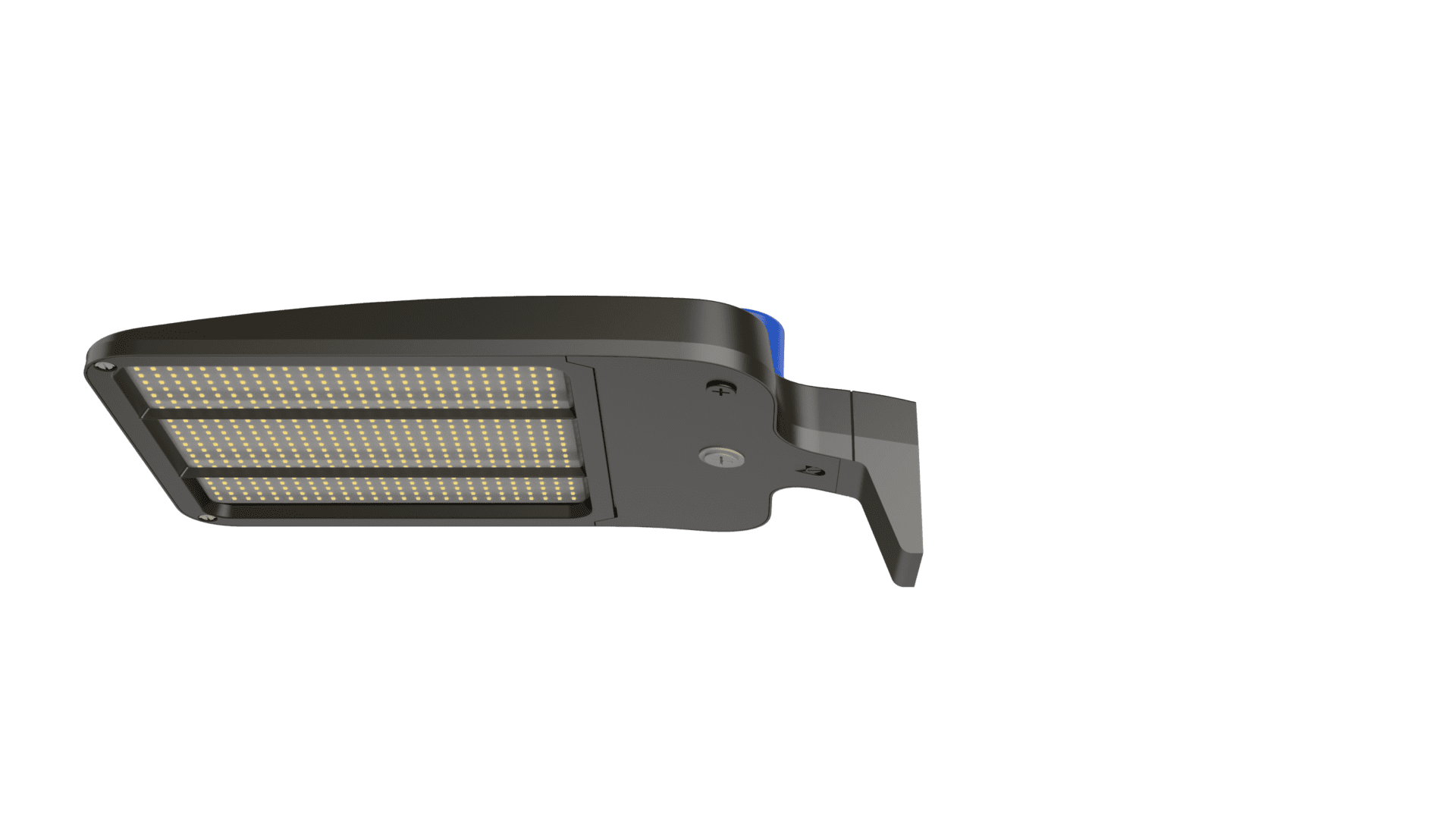 Streetlight with LED panel and mounting arm.