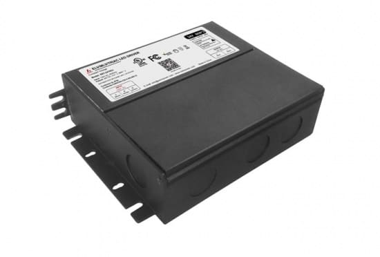 Black electrical component box with label, connectors.