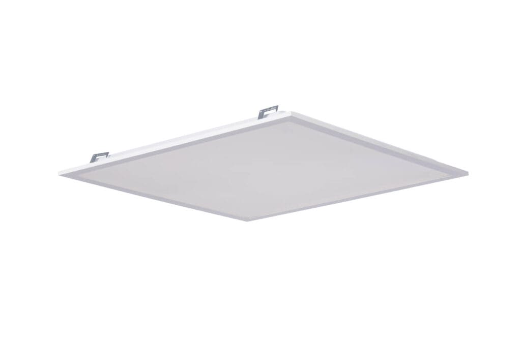 Square LED ceiling light fixture.