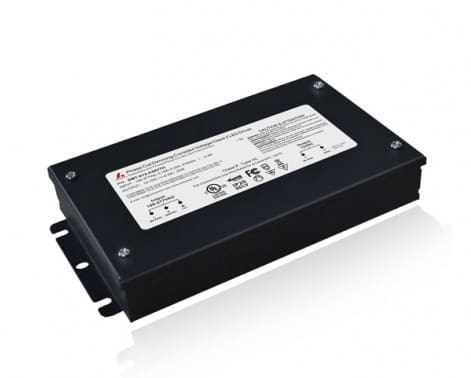 Black rectangular electronic device with label.