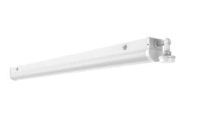 Ceiling-mounted white LED light fixture.