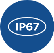 IP67 waterproof and dustproof rating icon.