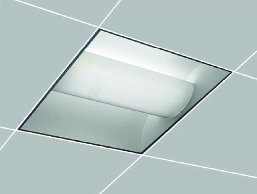 Recessed ceiling light fixture in grid.