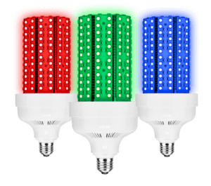 Red, green, blue LED light bulbs.