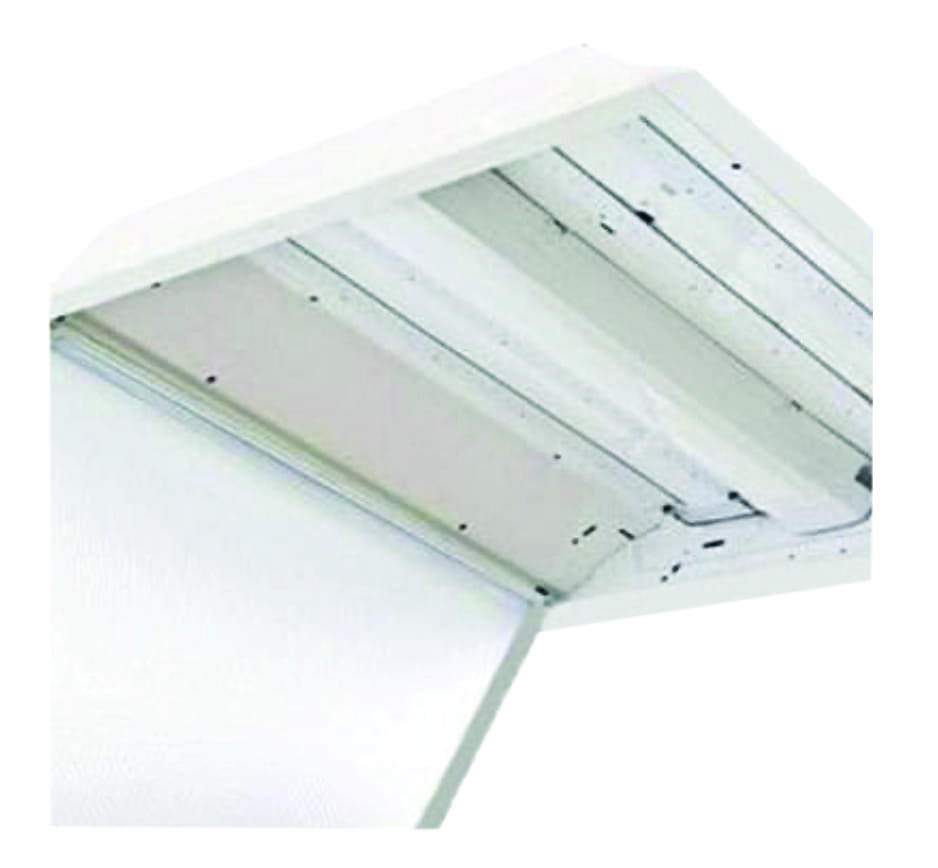 Ceiling-mounted fluorescent light fixture.