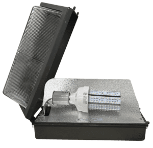 LED streetlight with open cover.