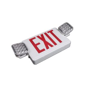 Illuminated exit sign with emergency lights.