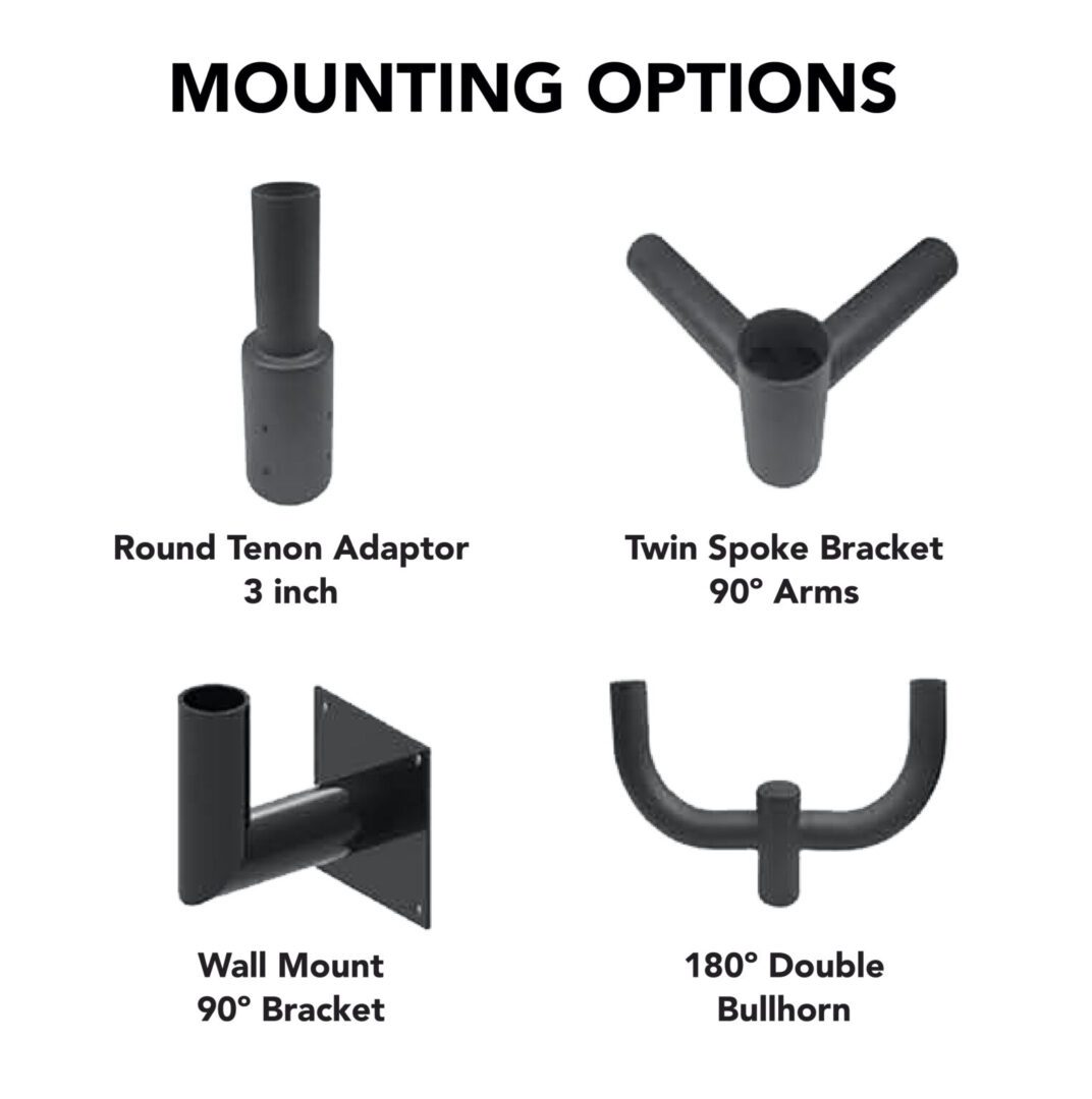 Mounting options: adaptors, brackets, and bullhorns.