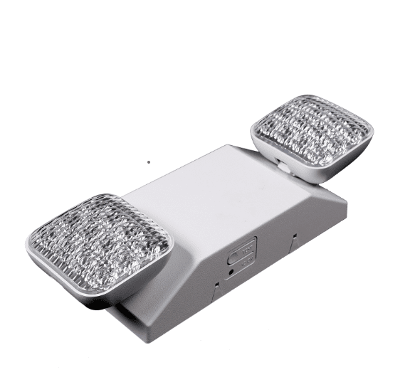 Emergency light fixture with dual lamps.