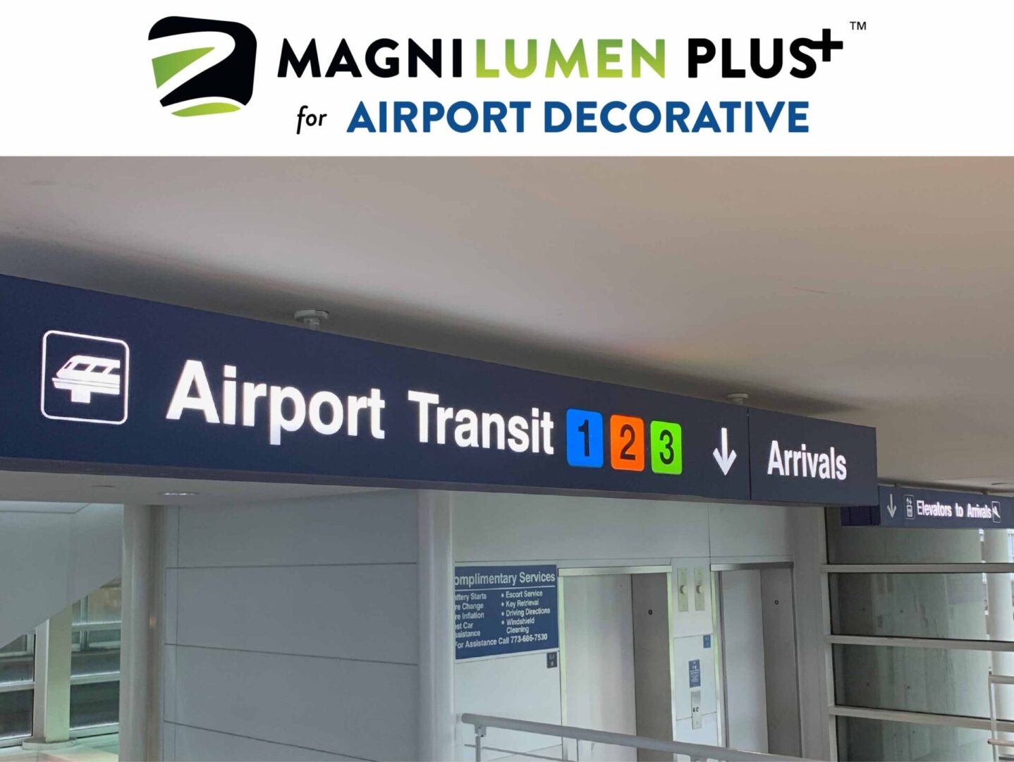 Airport transit and arrivals signage indoors.