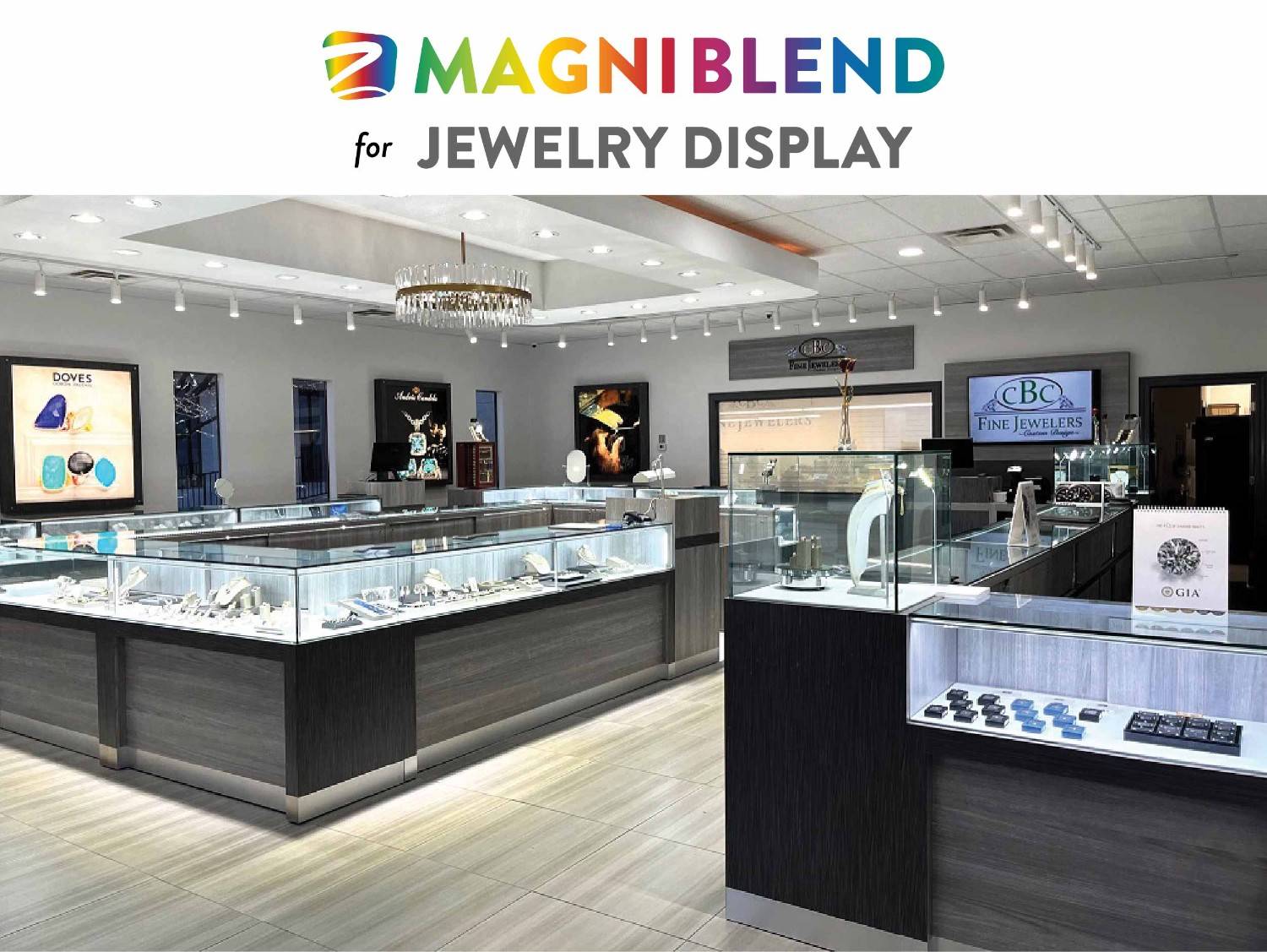 Jewelry store interior with display counters.