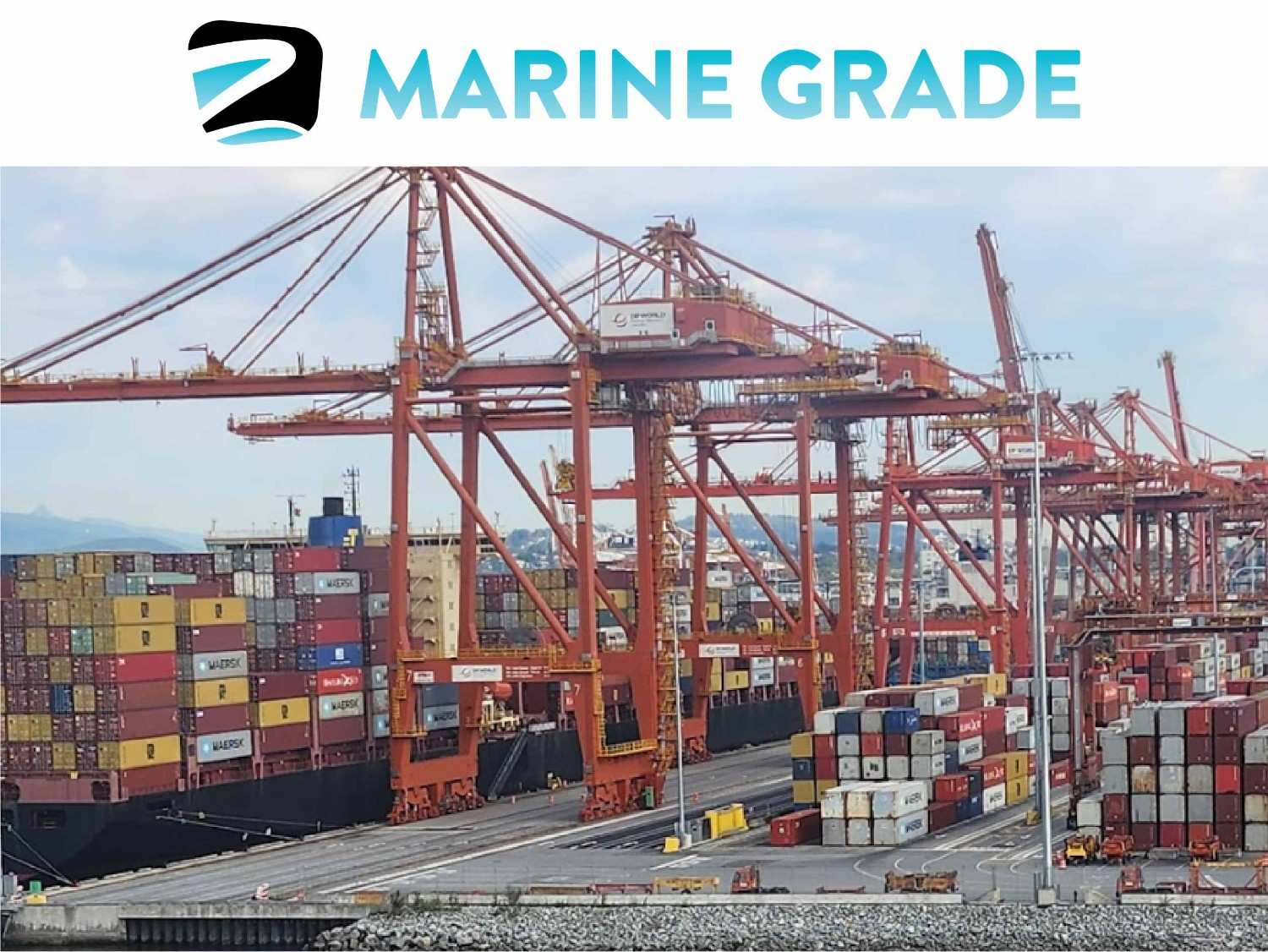 Cargo containers at a busy shipping port.