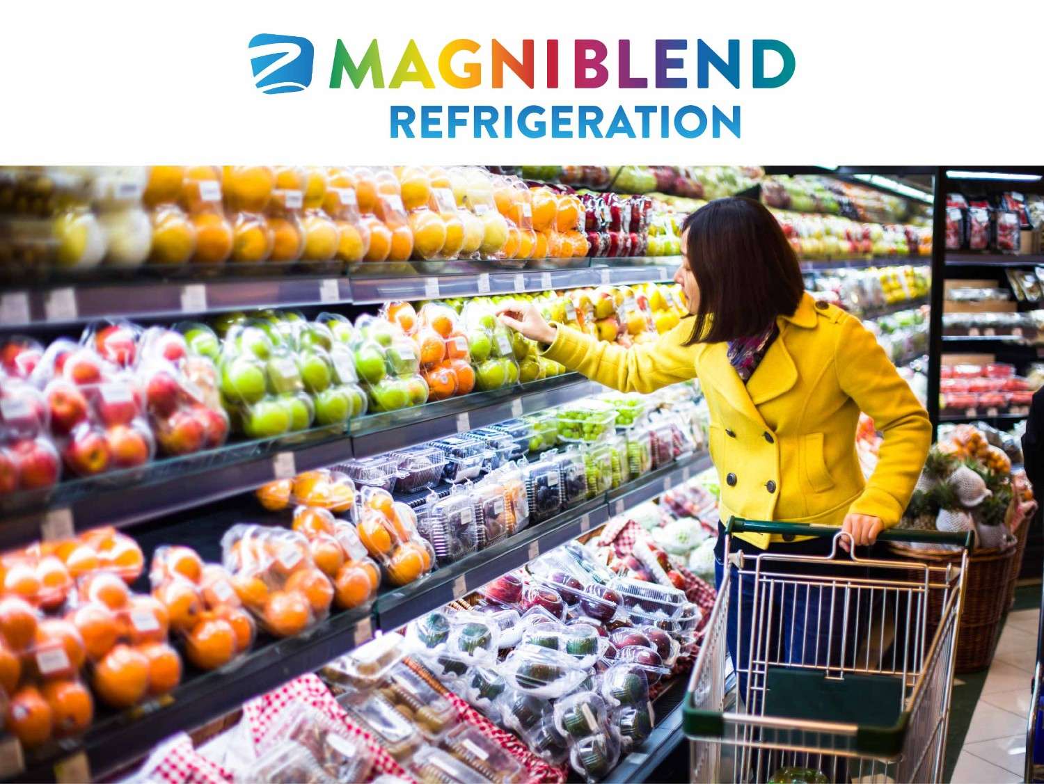 Woman shopping for fruits in supermarket.