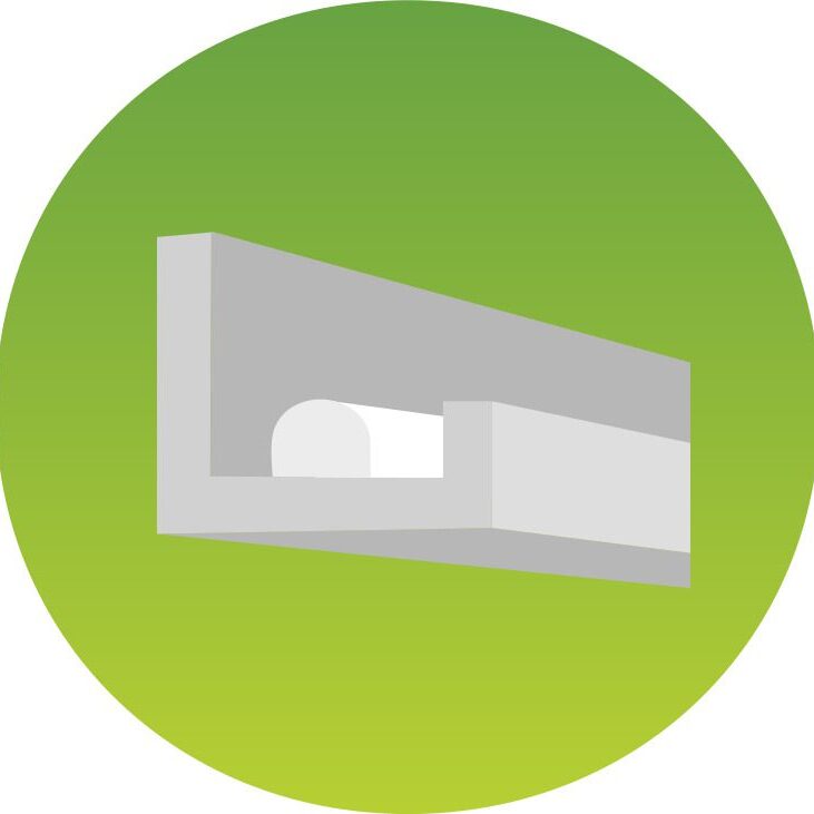 White shelf with a curved edge.