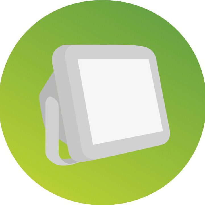 White square spotlight on green background.
