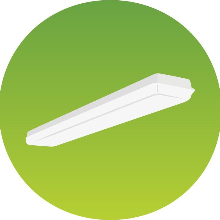 White fluorescent light fixture on green background.